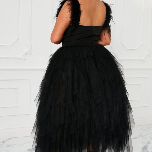 NWT Black Feather Strap Tulle Dress - Picture 3 of 11